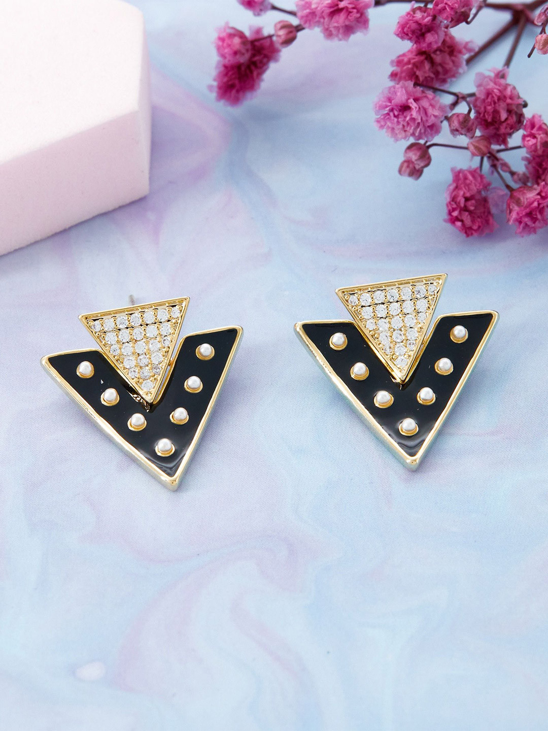 GC Jewelery Copper Gold-Plated Artificial Stones Triangular Studs