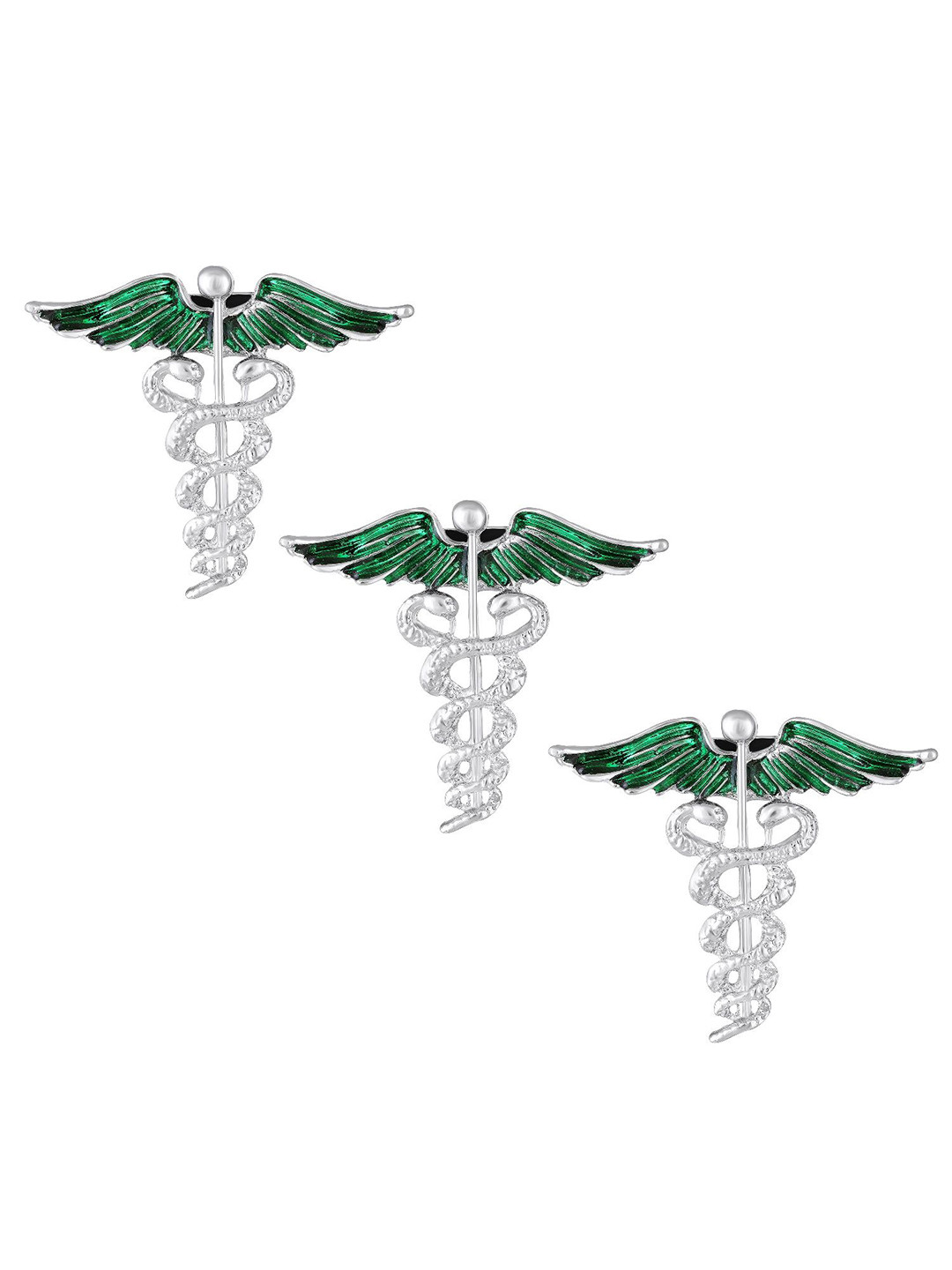 Mahi Set of 3 Caduceus Doctor's Brooch  Lapel Pin