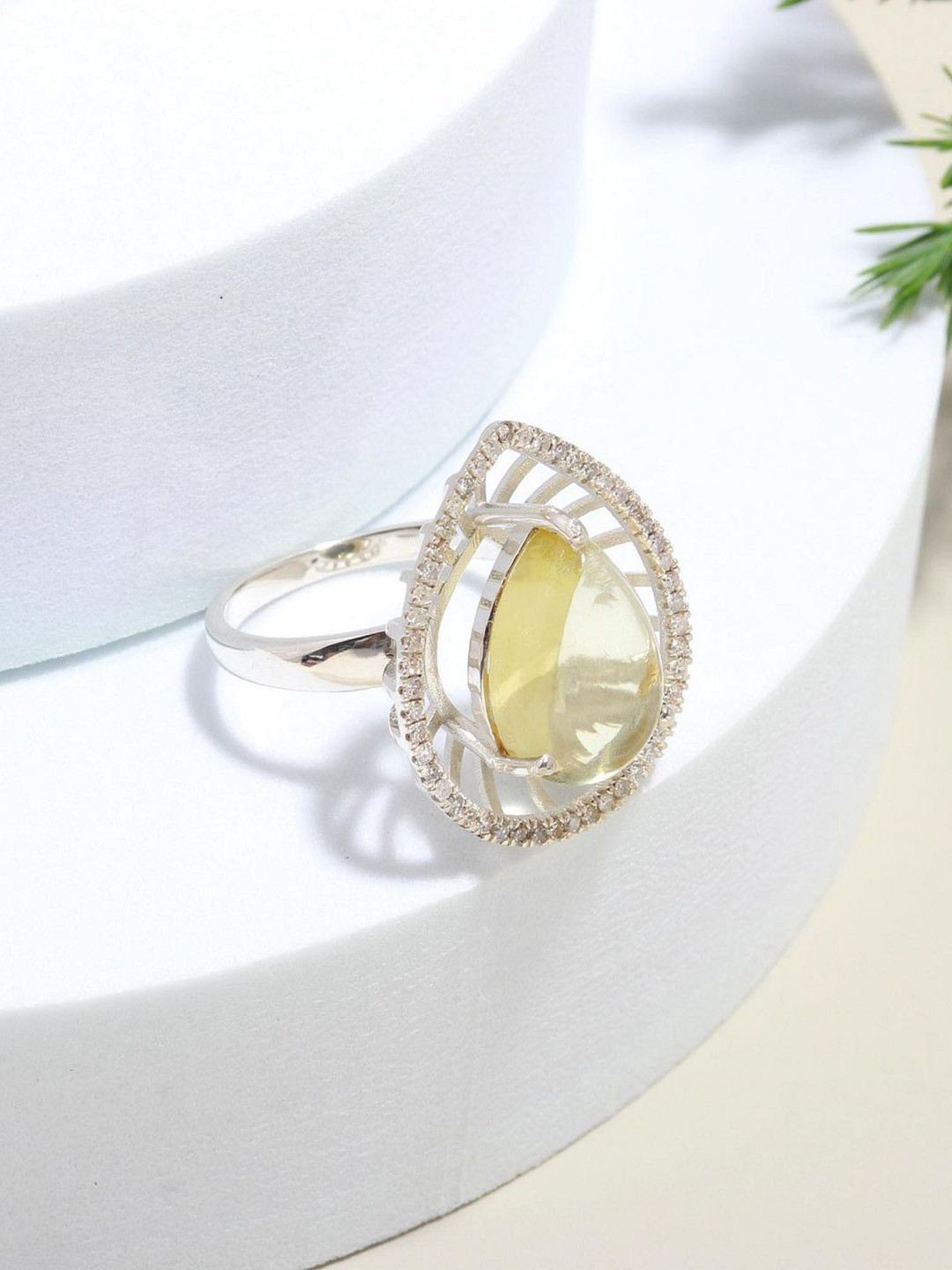 ORO ALMA Lemon Quartz & Diamond Silver Ring