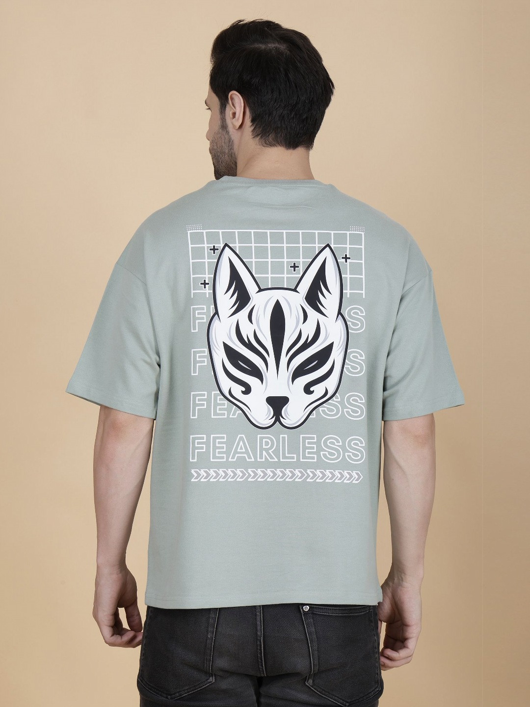 Hash and Dash Oversized Graphic Printed Round Neck Ultra Dry Pure Cotton T-Shirt