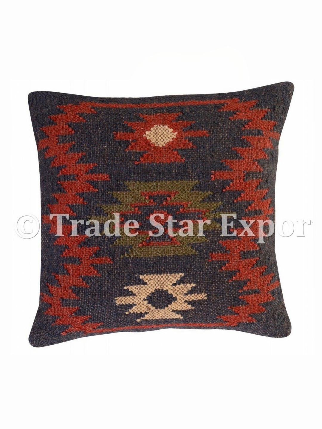 Trade Star Red & Silver-Toned 1 Pieces Self Design Jute Cotton Square Pillow Covers