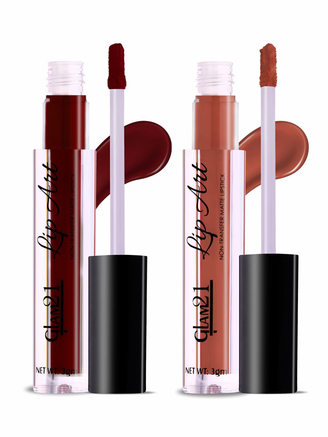GLAM21 Set Of 2 Lip Art Non Transfer Liquid Lipstick- 3 g Each-Mulled Wine 12-Nude Chai 14