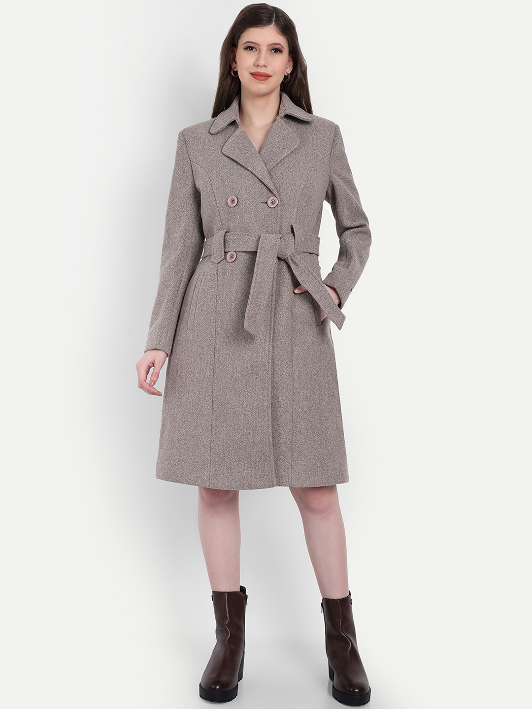 HAUTEMODA Double Breasted Long Sleeves Trench Coat
