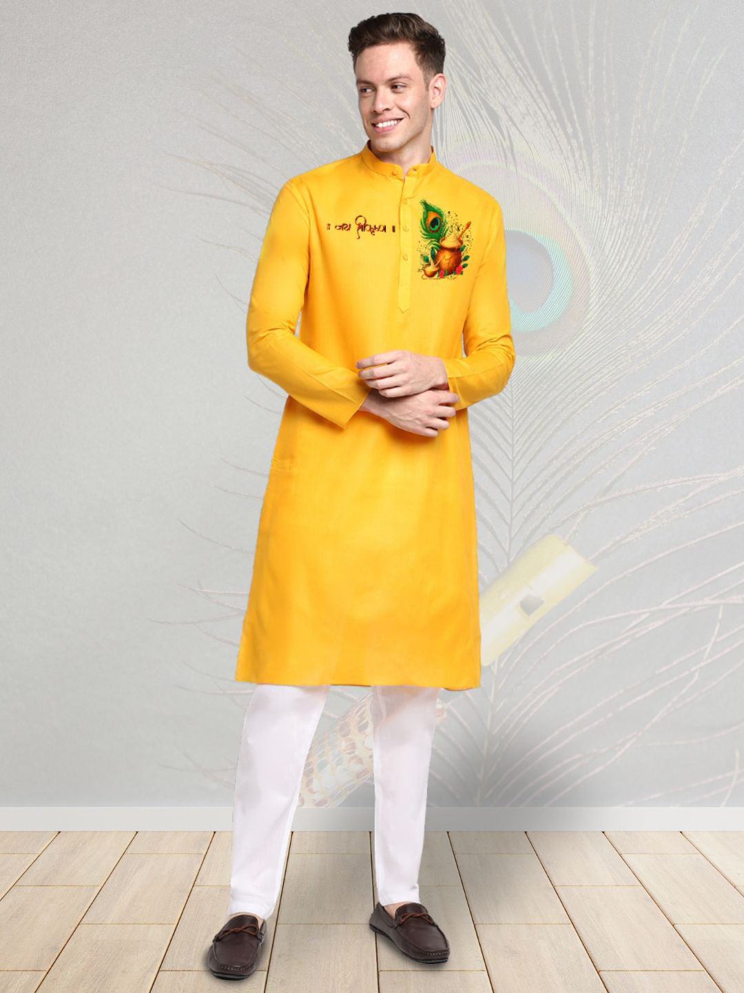 PulseIQ Men Ethnic Motifs Printed Straight Knee Length Kurta