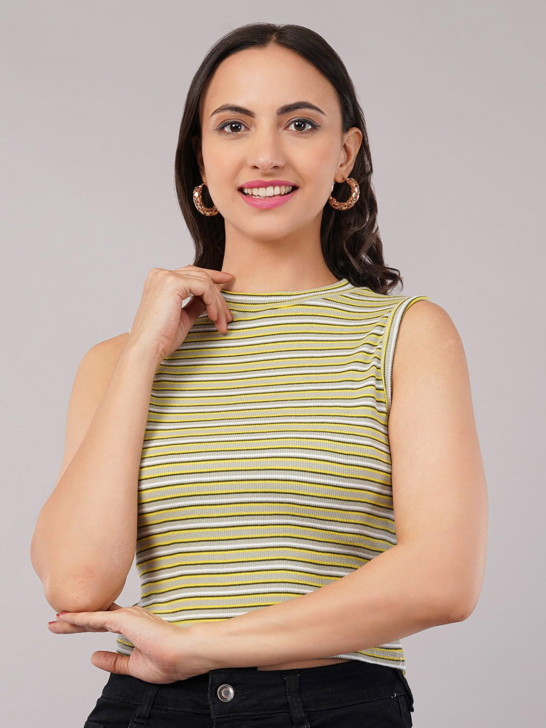Nalax Designs Striped Sleeveless Crop Tank Top