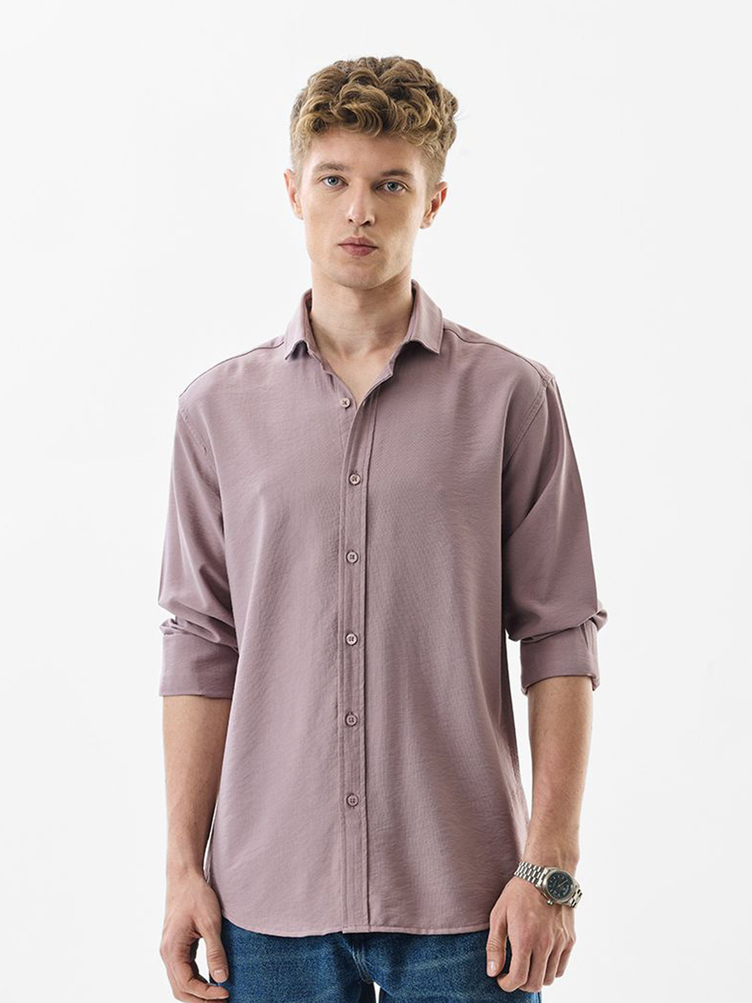 Snitch Mauve Long Sleeves Slim Fit Casual Shirt