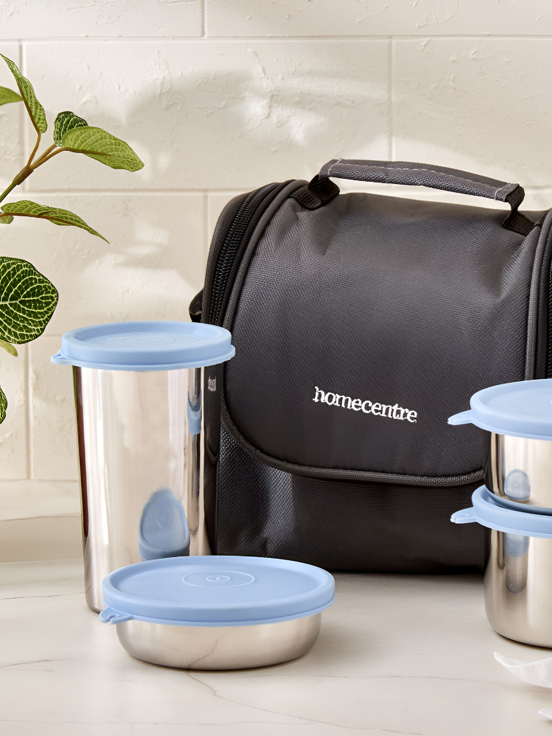 Home Centre Korobka Taze Stainless Steel Dishwasher Safe 5PCs Lunch Box With Spoon & Fork