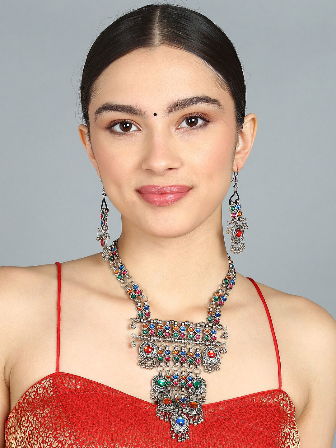 Sangria Stones Studded & Beaded Jewellery Set