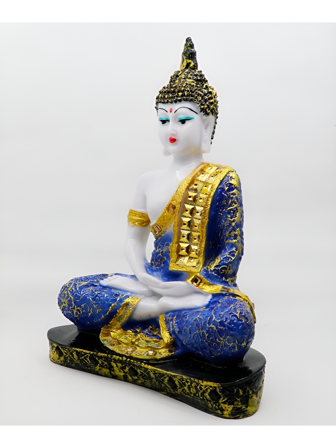 Aura Buddha Blue Polyresin Natural Living Room Small Showpiece - 9.8 Inches