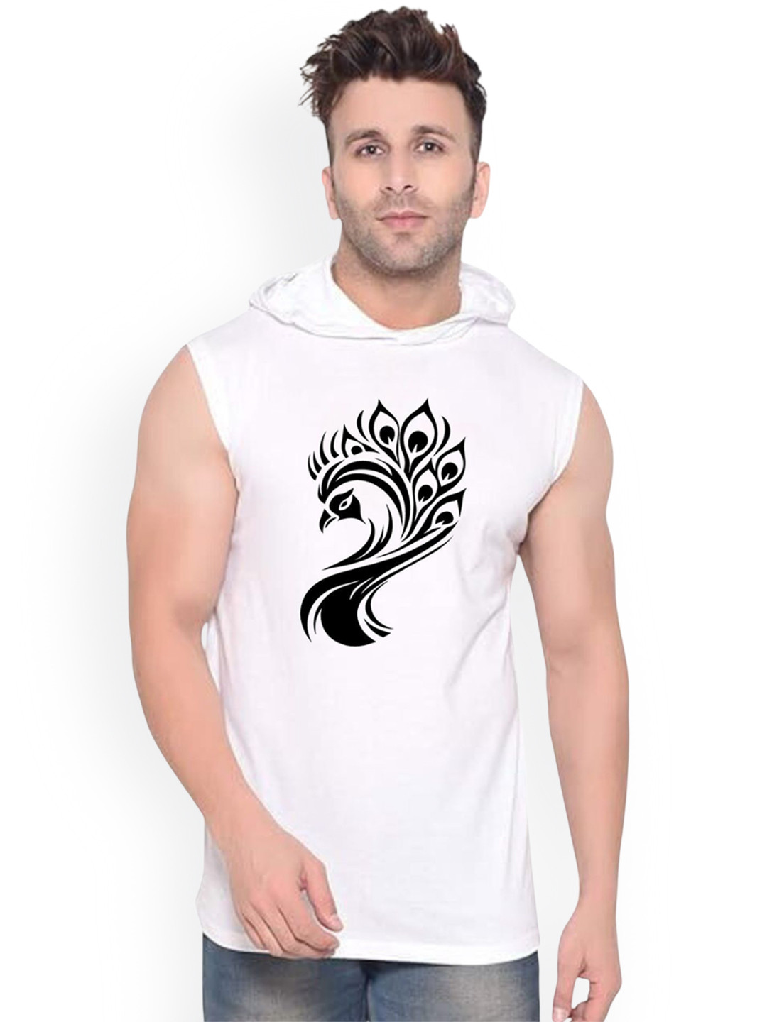 Fashnobic Peacock Face Printed Cotton Gym Vests