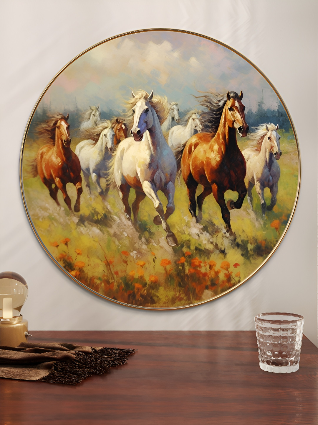 Livin'luxe Grey & Green 7 Running Horses Wooden Wall Art