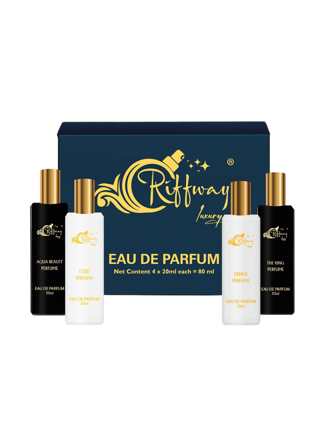riffway Set Of 4 Aqua Beauty- Cube- The King- Venus Long Lasting Eau De Parfum- 20 ml Each