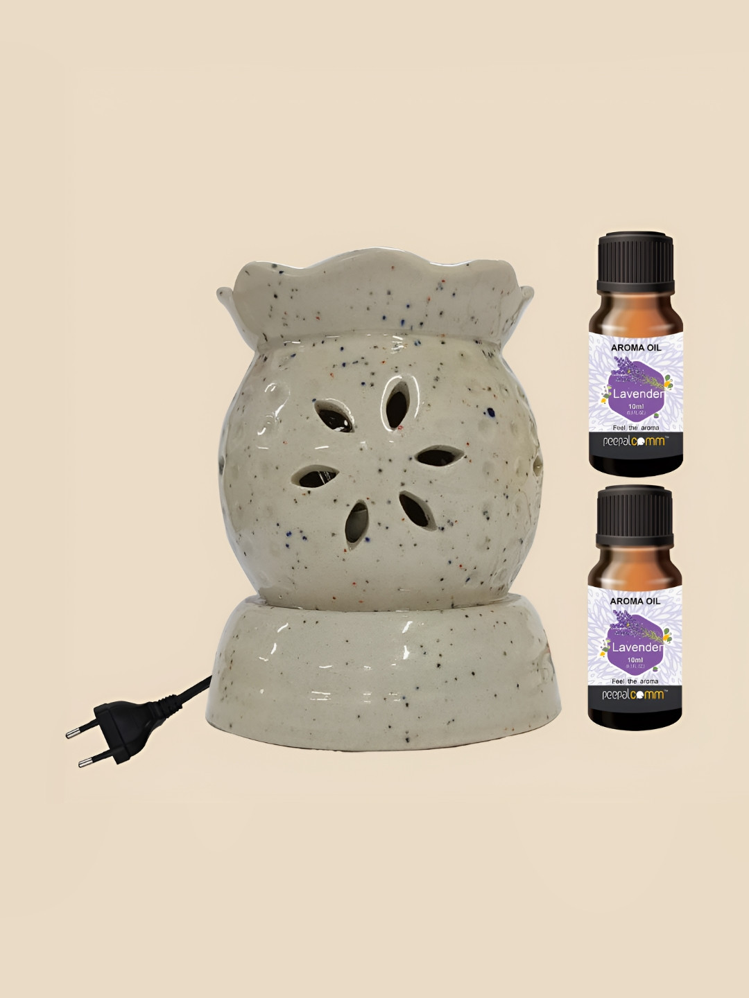 PEEPALCOMM 3Pcs White Electric Flower Round Diffuser With Lavender Oils - 10 ml Each