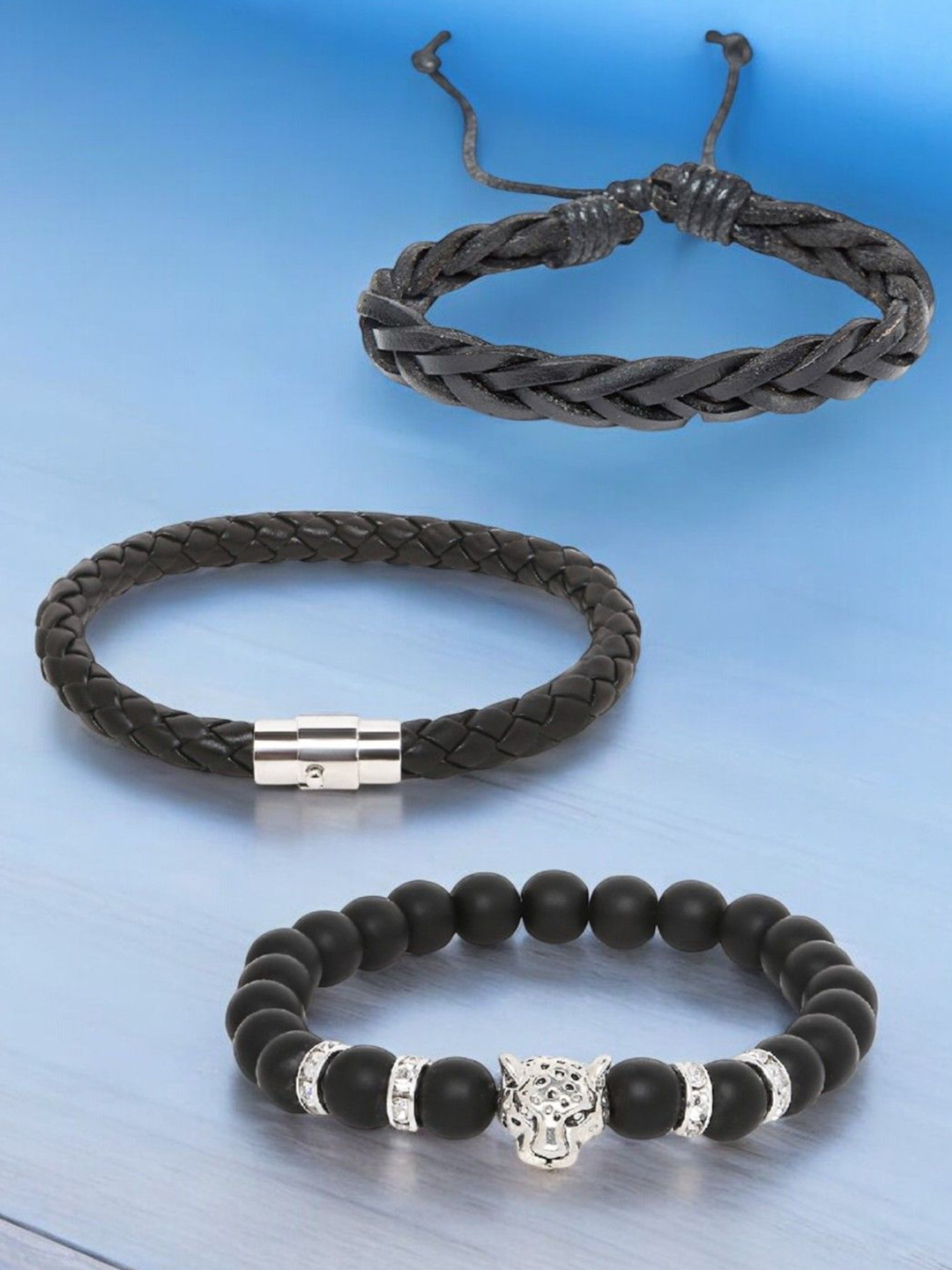 OOMPH Men 3 Leather Handcrafted Wraparound Bracelet