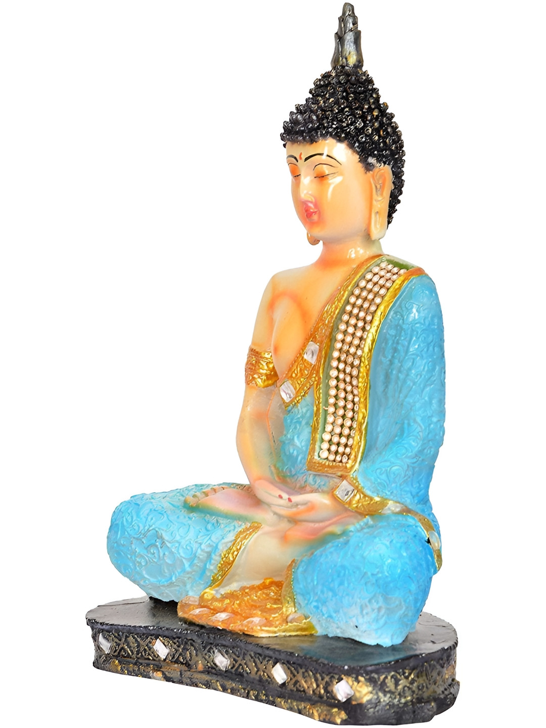 Aura Buddha Blue Polyresin Natural Living Room Medium Showpiece - 2.4 Inches