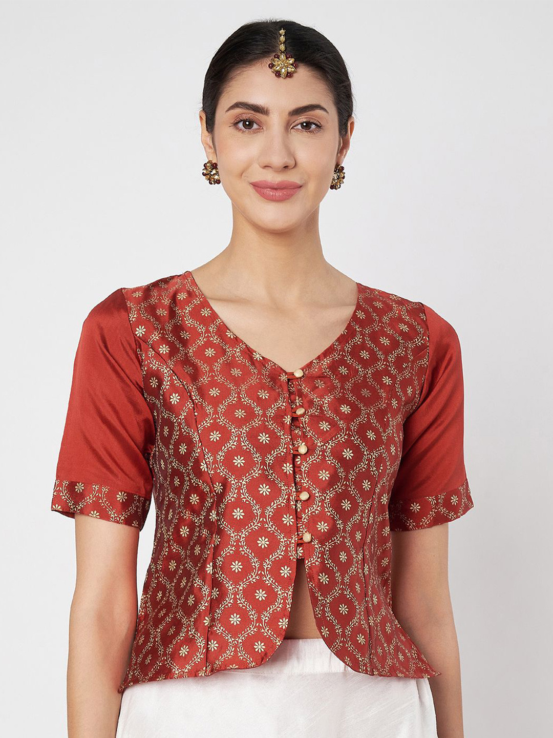 studio rasa Floral Printed V-Neck Ethnic Button Down Top
