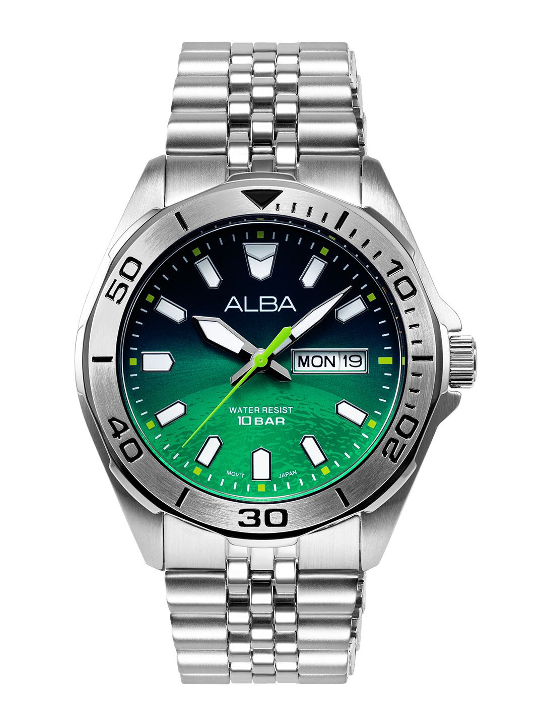 Alba by seiko Black & Green dial Gravity Collection Gradation Earth Motion Powered Watch AV3579X1