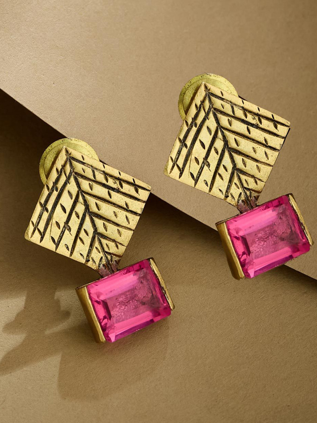 Fabindia Silver Gold Geomatric Shaped Artificial Stone Teardrop Studs