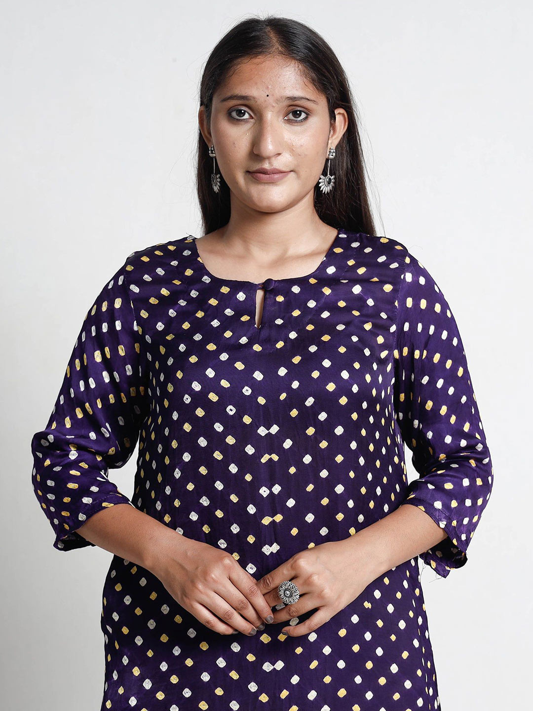 iTokri Bandhani Printed Keyhole Neck Modal Silk Straight Kurta