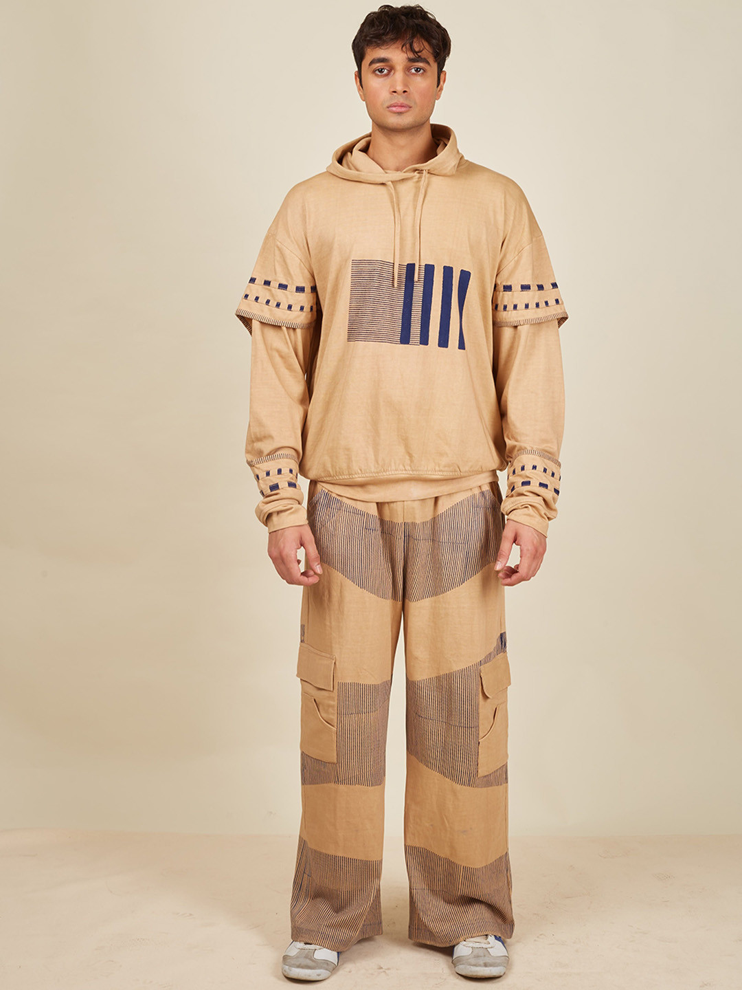 Banana Labs Printed Pure Cotton Hooded Sweatshirt With Cargo-Trousers Co-Ords