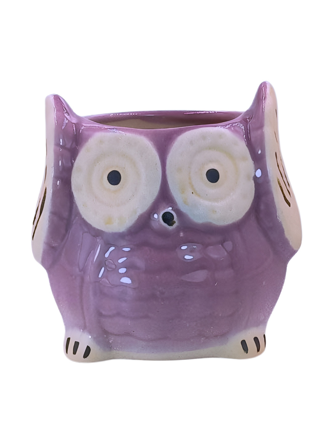 INDIA MEETS INDIA Purple & White Textured Owl Shaped CeramicPlanters