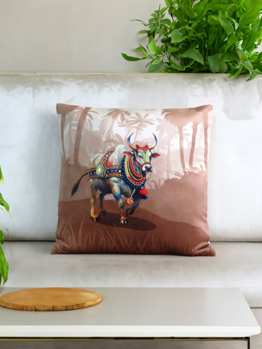 Mid July Home Pola Utsav Ethnic Motifs Velvet Embroidered Cushion Covers - 15.7 x 15.7 In