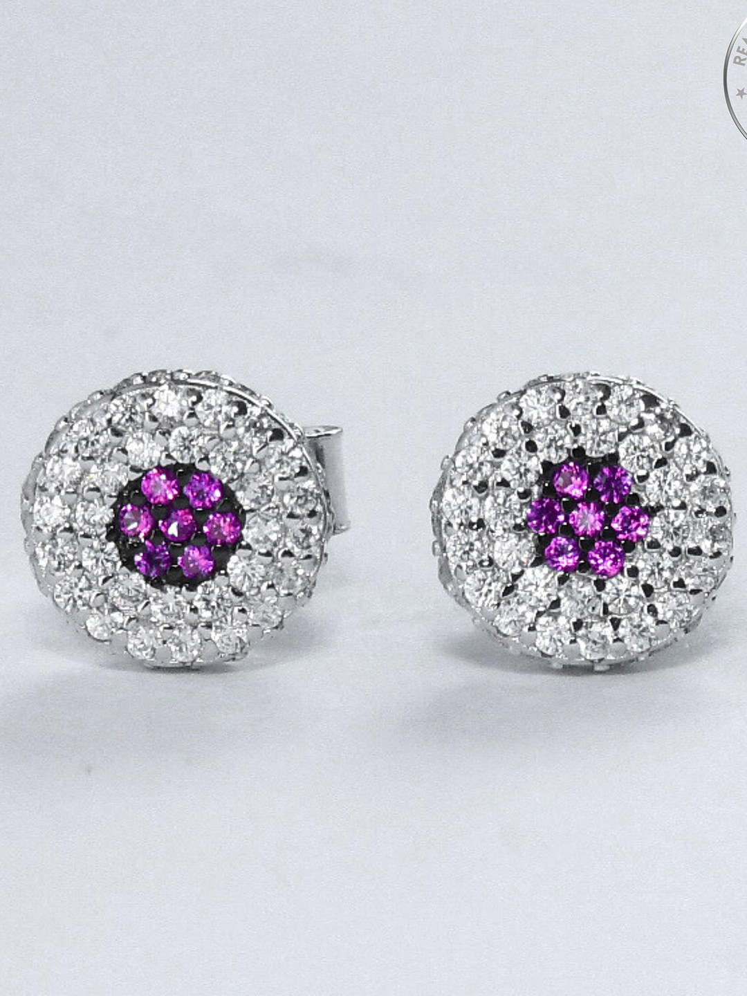 Satlaa 92.5 Sterling Silver Vintage Style Diamond Circular Studs Earrings