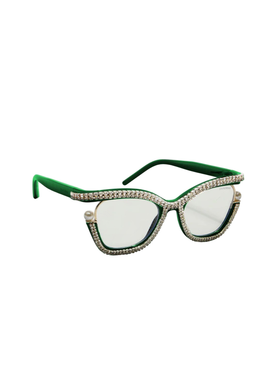 ZAADRAN Unisex Green Full Rim Diamond Cateye Frames
