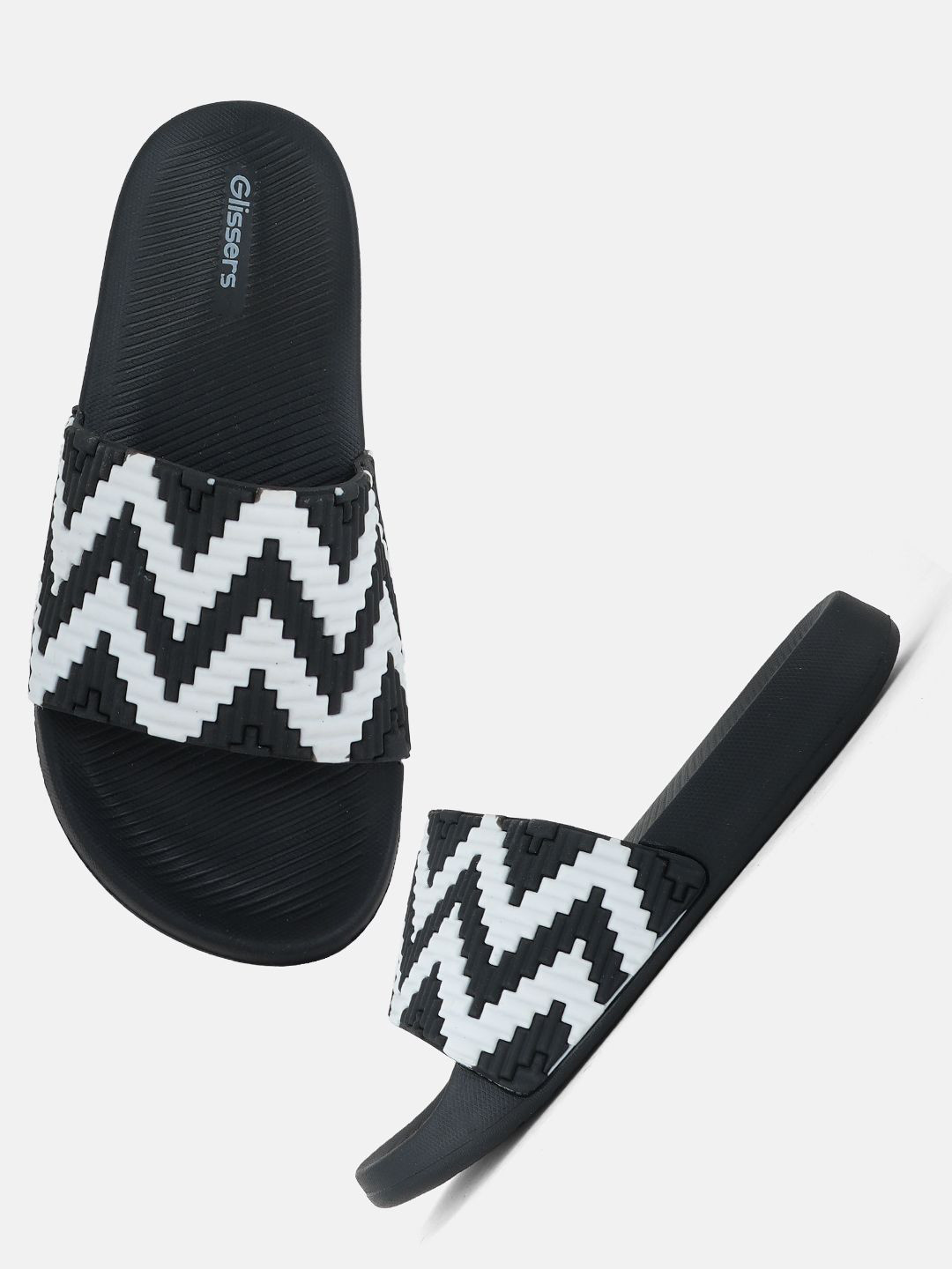GLISSERS Girls Self Design Wave Patterned Sliders Flip Flops