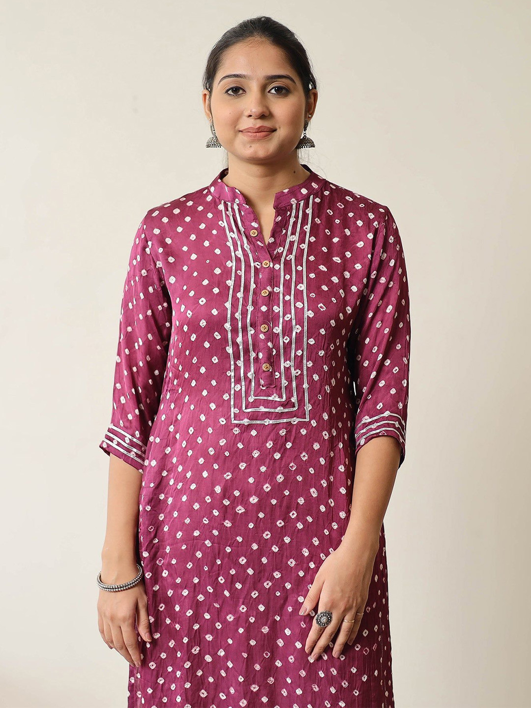 iTokri Bandhani Printed Mandarin Collar Modal Silk Straight Kurta