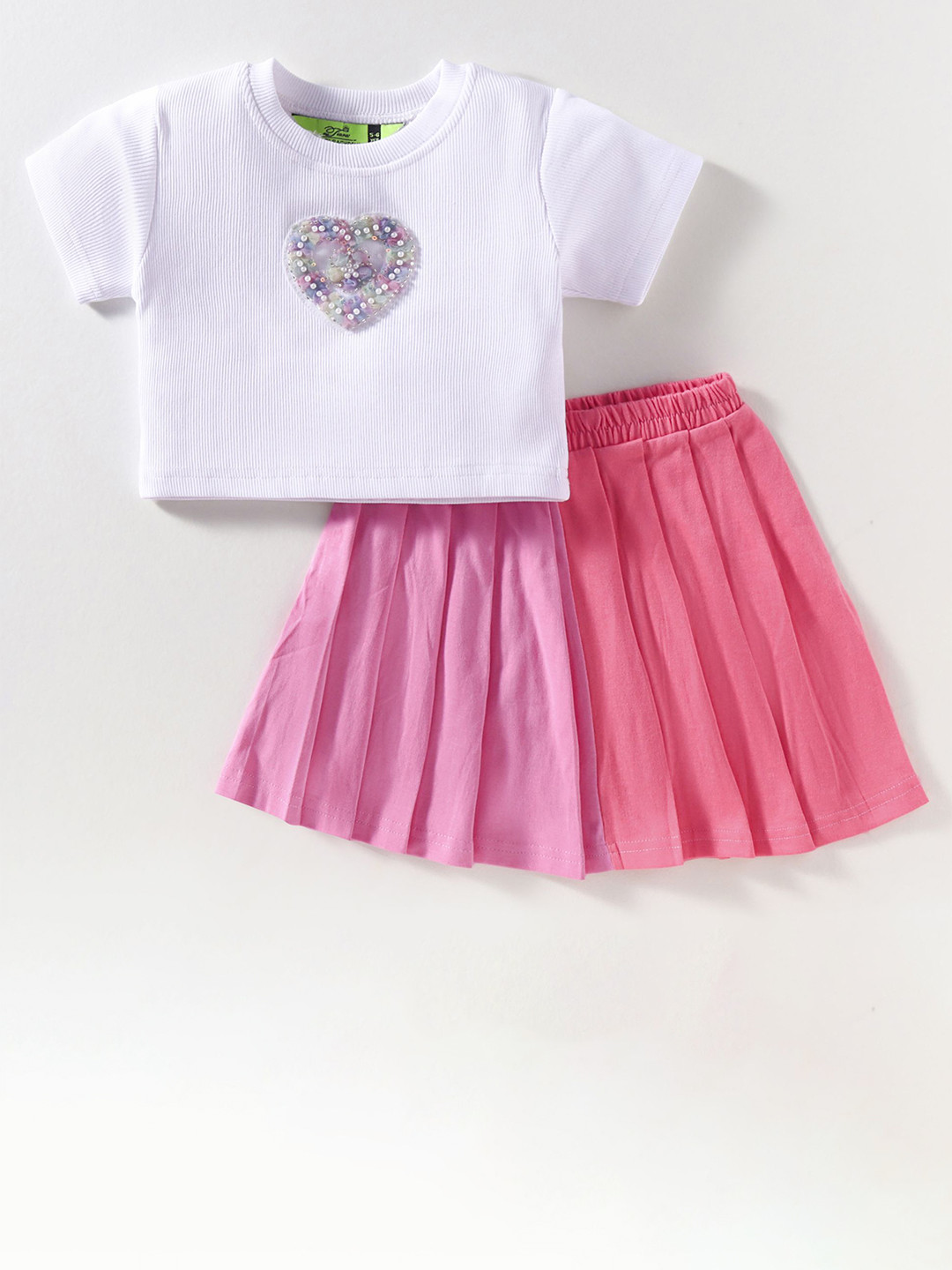 Tiara Girls Embellished Snug Crop Top With Two Tone Pleat