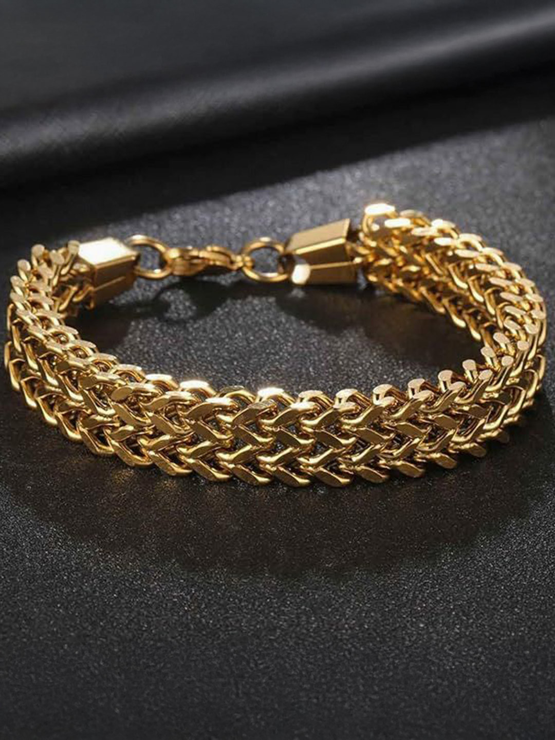 Minprice Men Double Line Foxtail Stainless Steel Gold Bracelet