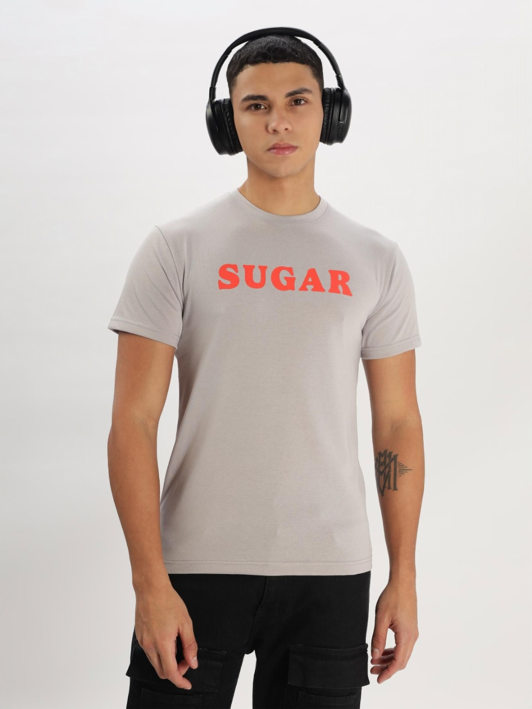IMUCI Typography Printed Round Neck Pure Cotton T-Shirt