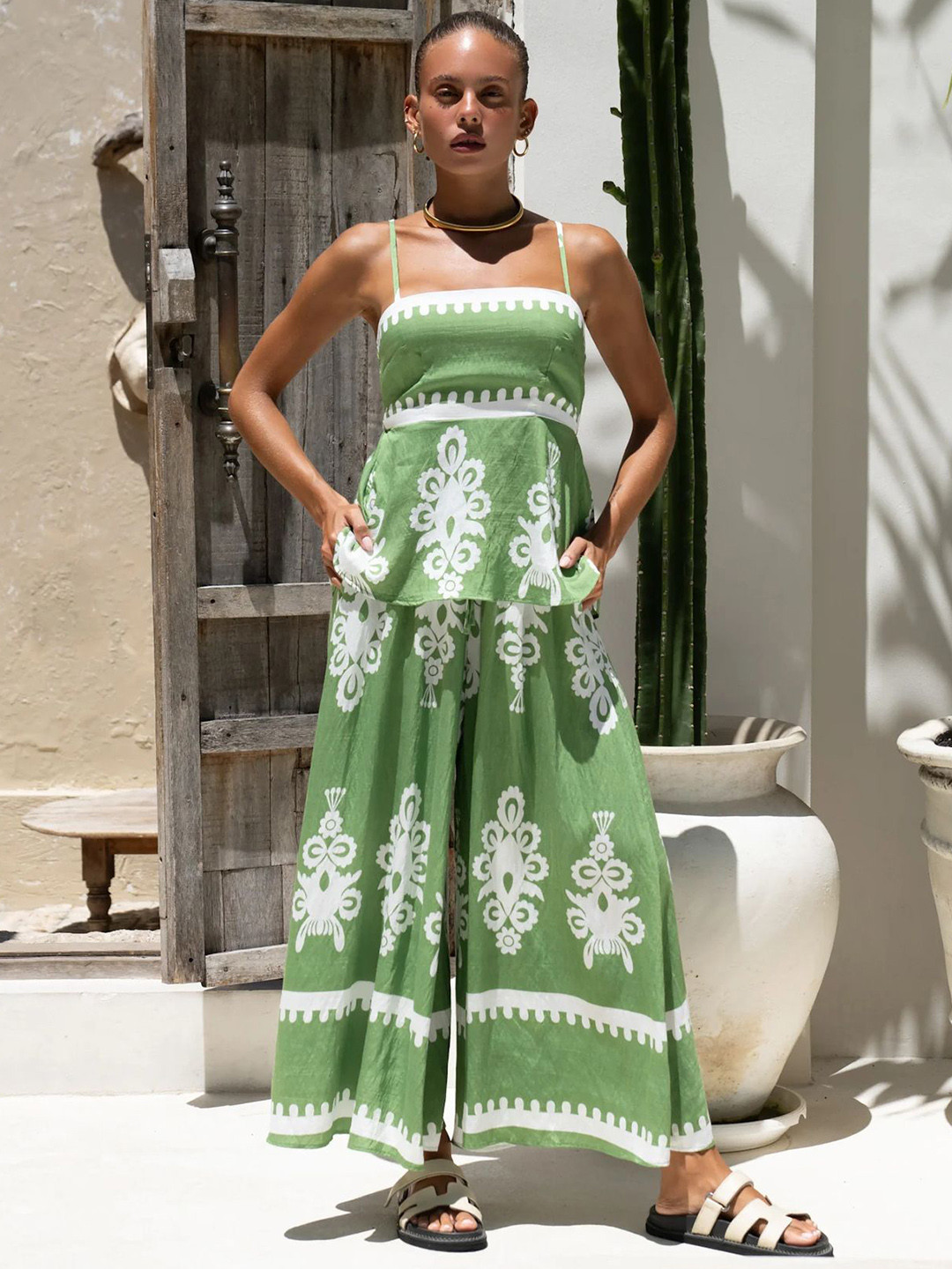 Routes by All About You Printed Shoulder Strap Neck Top With Palazzo Co-Ords