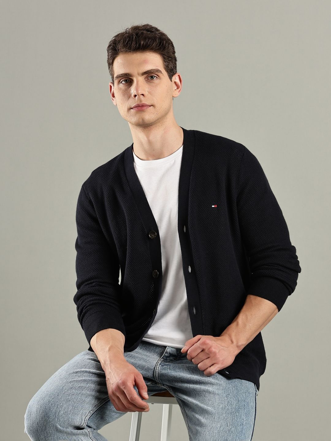 Tommy Hilfiger Men Open Knit Cotton Cardigan