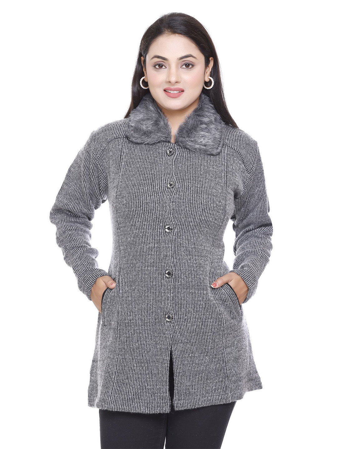 WOOL 4U Women Shirt Collar Cardigan Sweaters
