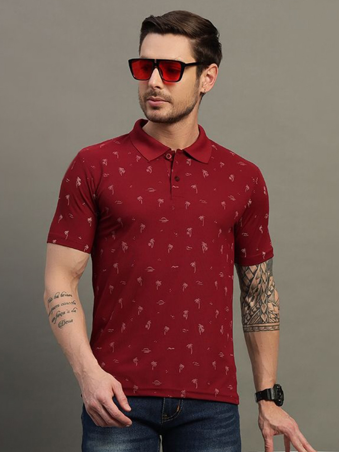 TIMBER HITCH Graphic Printed Polo Collar Cotton T-shirt