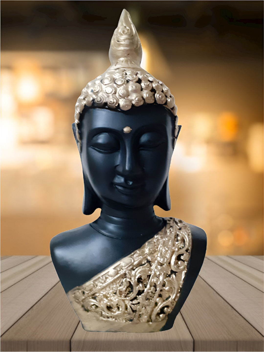 Afterstitch Gautam Buddha Black Polyresin Matte Prayer Room Medium Showpiece - 10.6 Inches