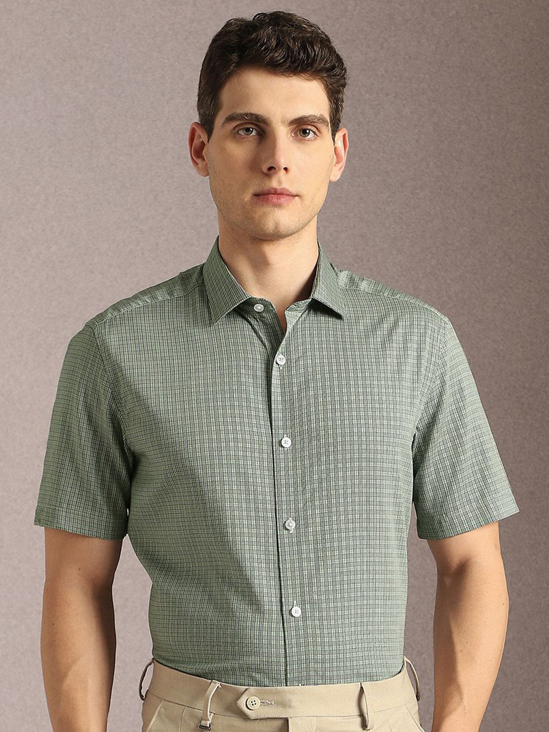 Louis Philippe Micro Checks Checked Formal Lyocell Shirt