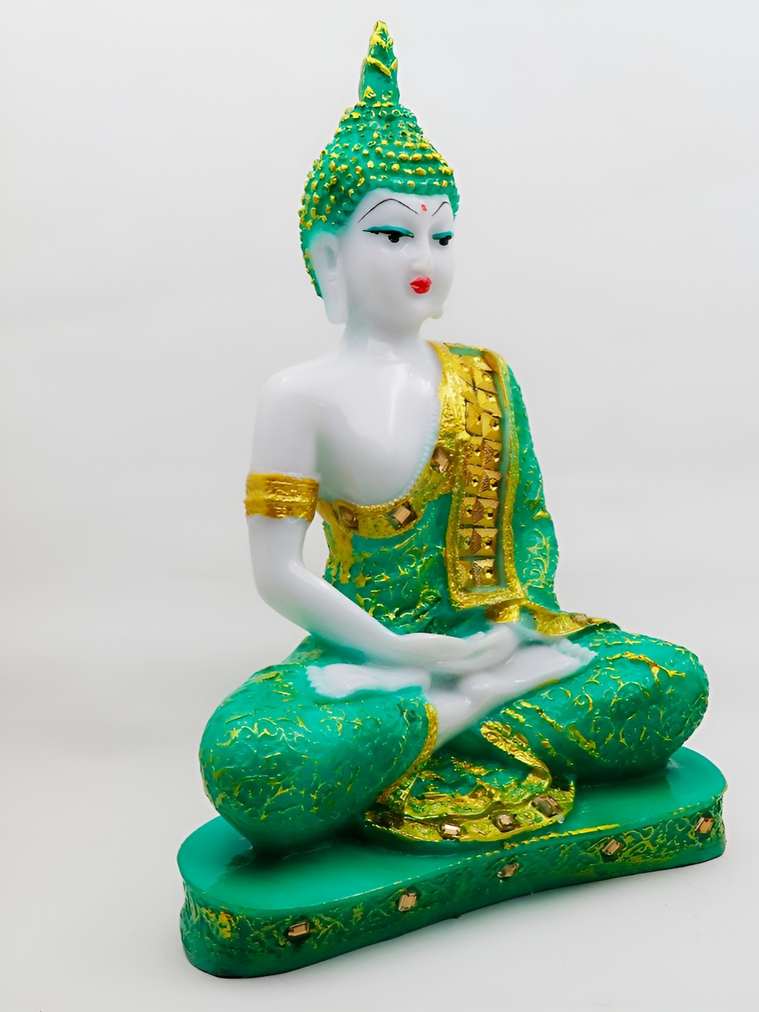 Aura Buddha Green Polyresin Matte Garden Medium Showpiece - 4.7 Inches