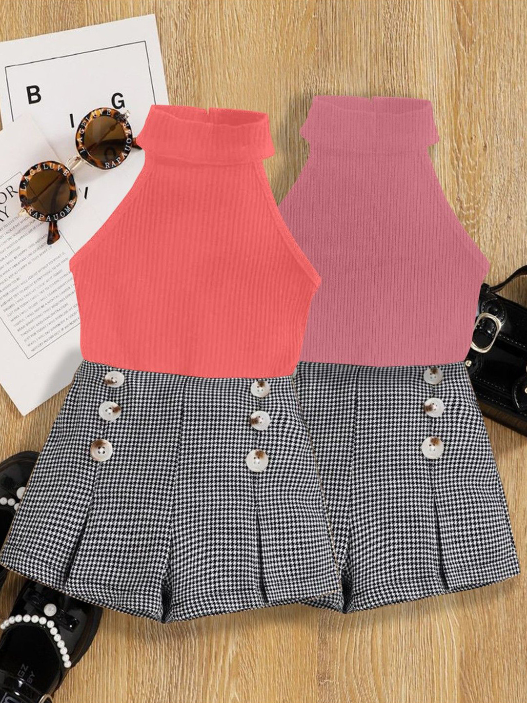 DEL LUNA Girls Pack of 2 Halter Neck To With Skirt Jumper Dress