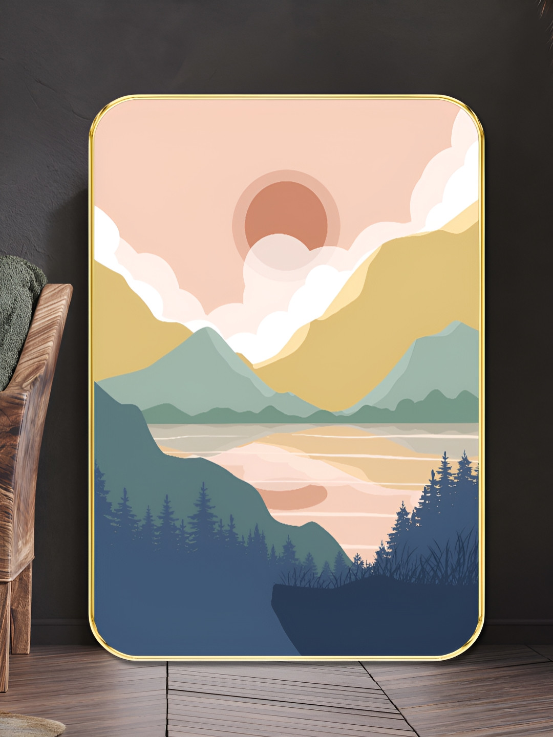 Myntra Elegant Homes Pink & Blue Wooden Peaceful Valley Sunrise Wall Art