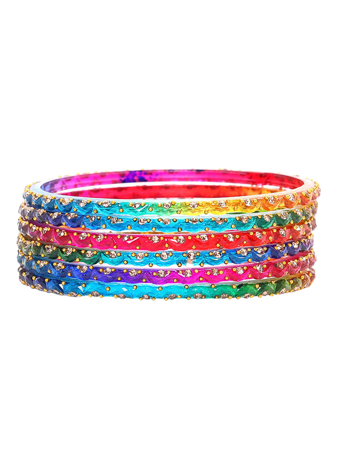 KOTTIAR CREATIONS Set Of 12 Glass Crystal Stone Studded & Beaded Bangles