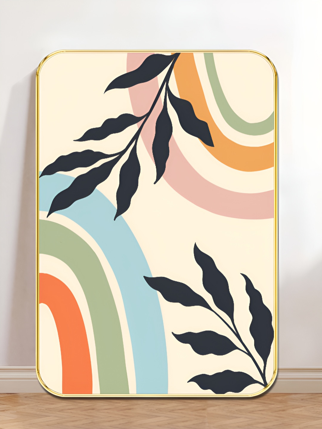 Myntra Elegant Homes Beige & Black Colorful Abstract Leaf Wooden Wall Art
