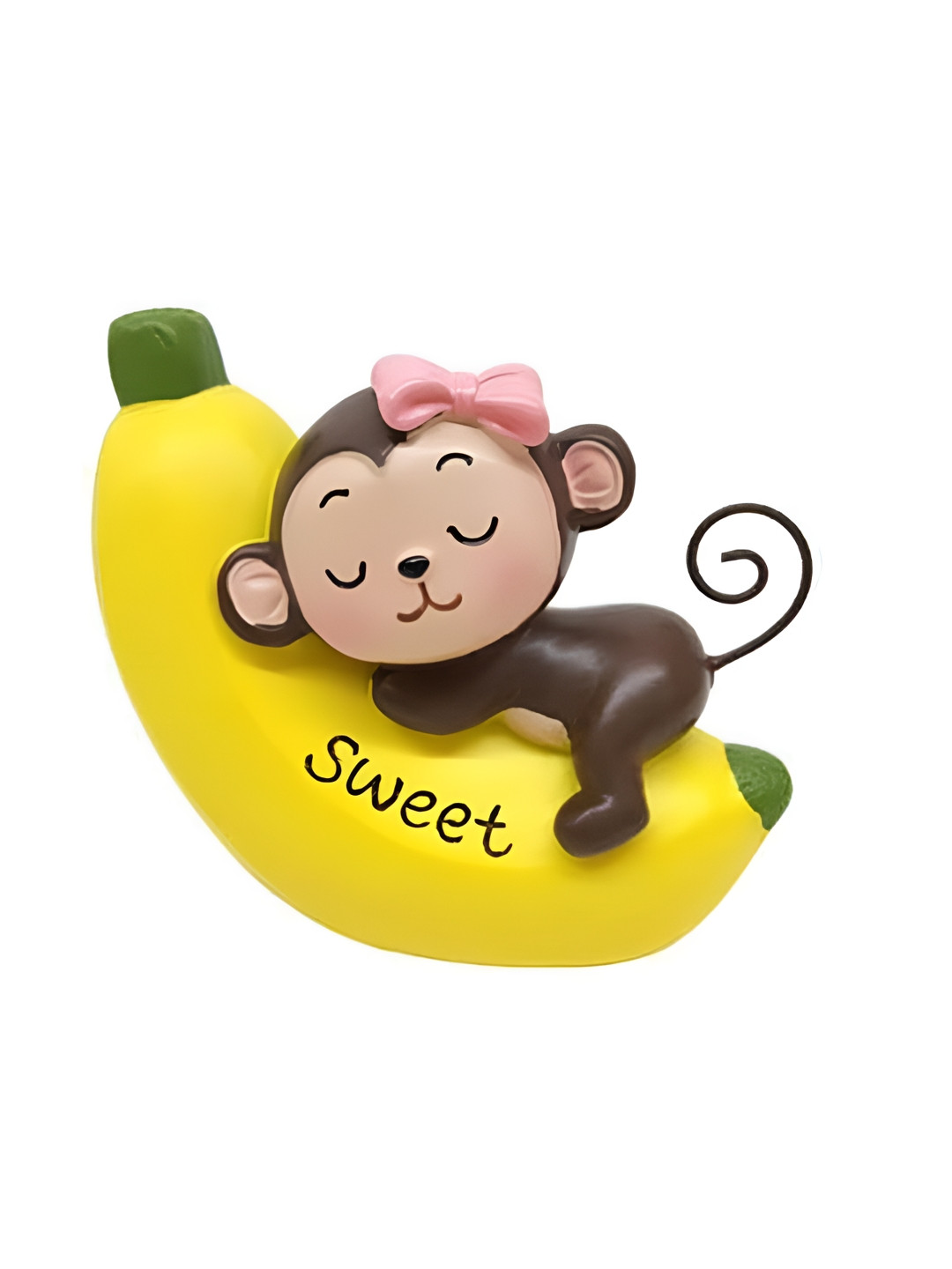 Afterstitch Banana Monkey Bobblehead Yellow Polyresin Glossy Kid Room Small Showpiece - 3.9 Inches