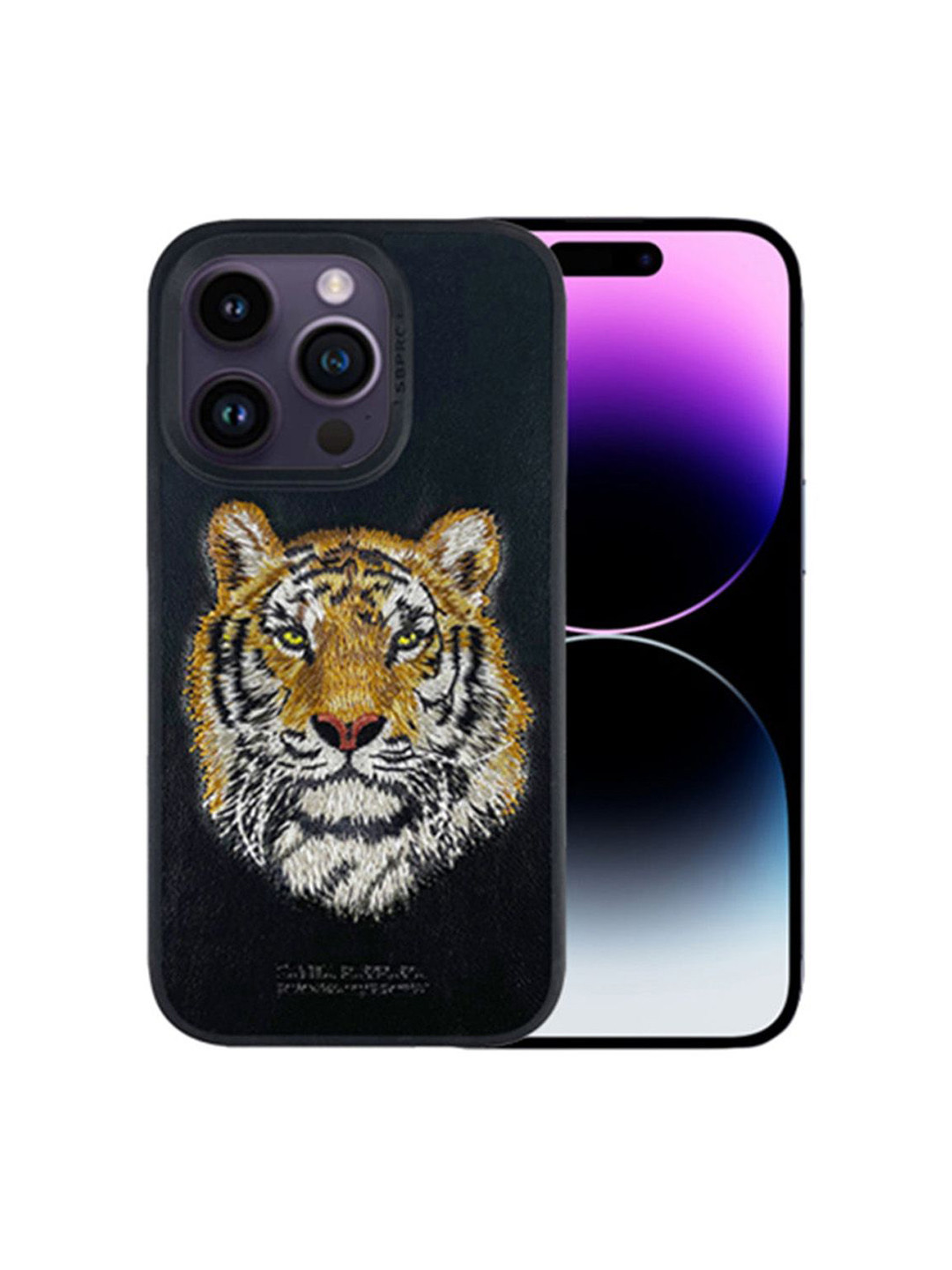 TREEMODA Tiger Leather Embroidery iphone 14 Pro Back Case Mobile Accessories