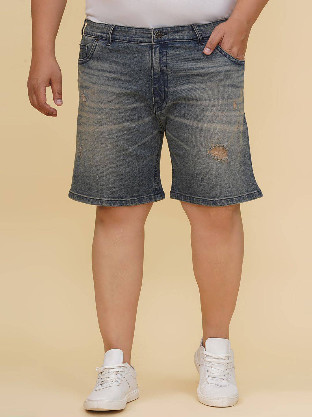 John Pride Plus Size Men Mid-Rise Stretchable Denim Shorts