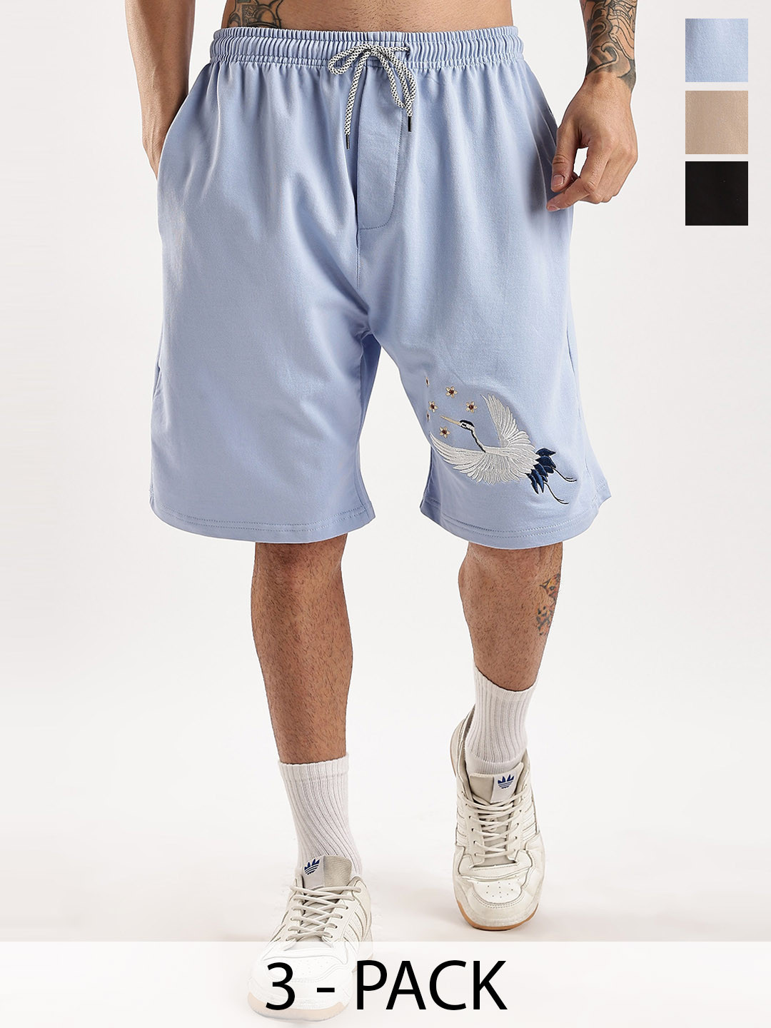 Aerio Men Pack Of 3 Relax Fit Embroidery Artwork Shorts