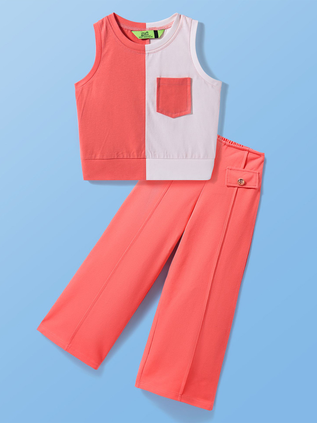 Tiara Cotton Jersey Top With Pique Spandex Flared Plazzo With Front Flap Pockets Set