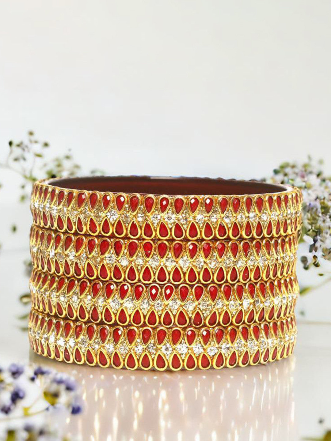 KOTTIAR CREATIONS Set Of 4 Crystal Studded Glass Diamond Bangle